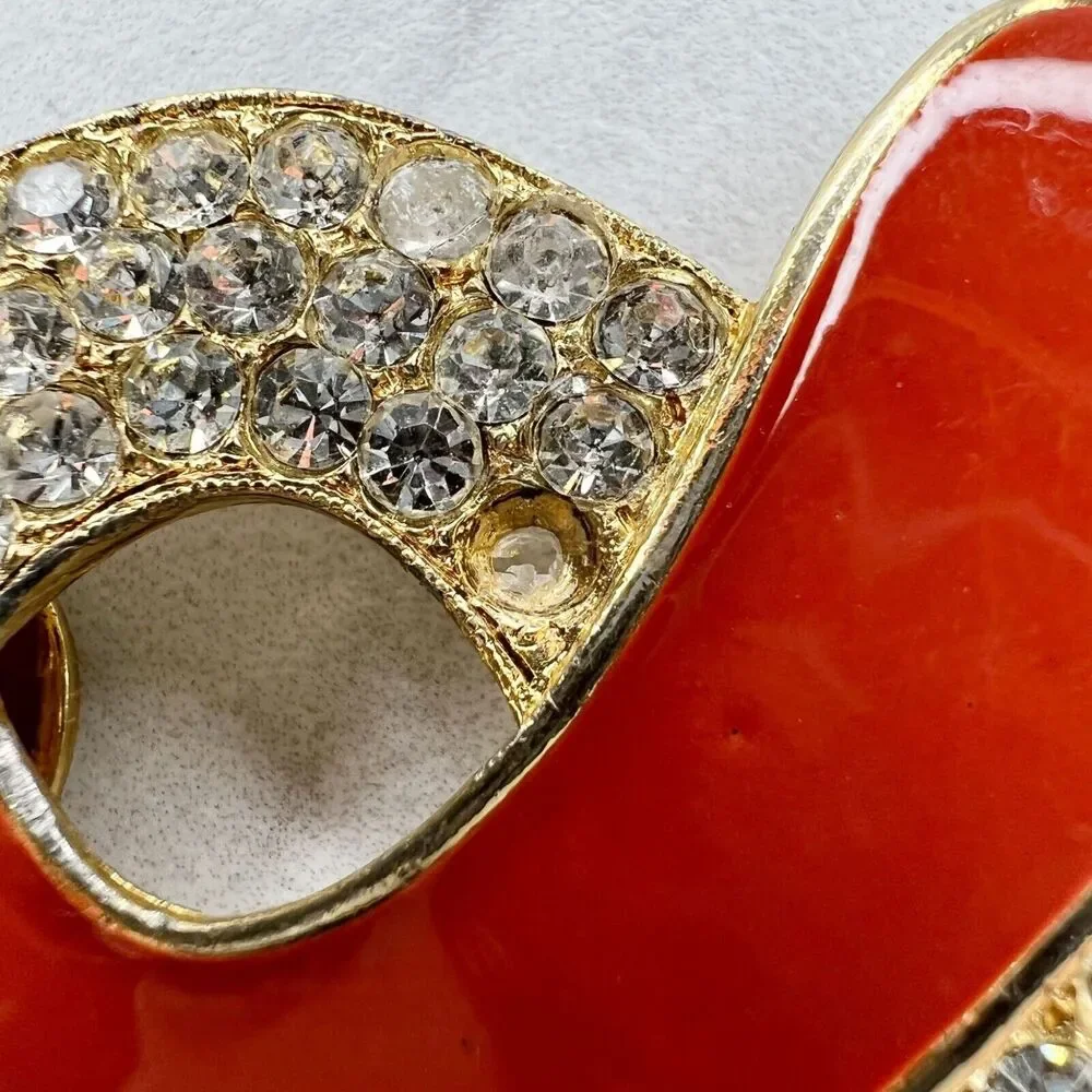 Vintage Gold Tone and Orange Rhinestone Belt Buckle Piece